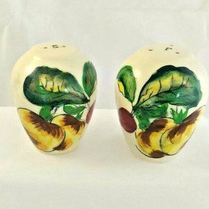 Rare Vintage Pottery Salt & Pepper Shaker Set Painted vegetables  S & P Letters